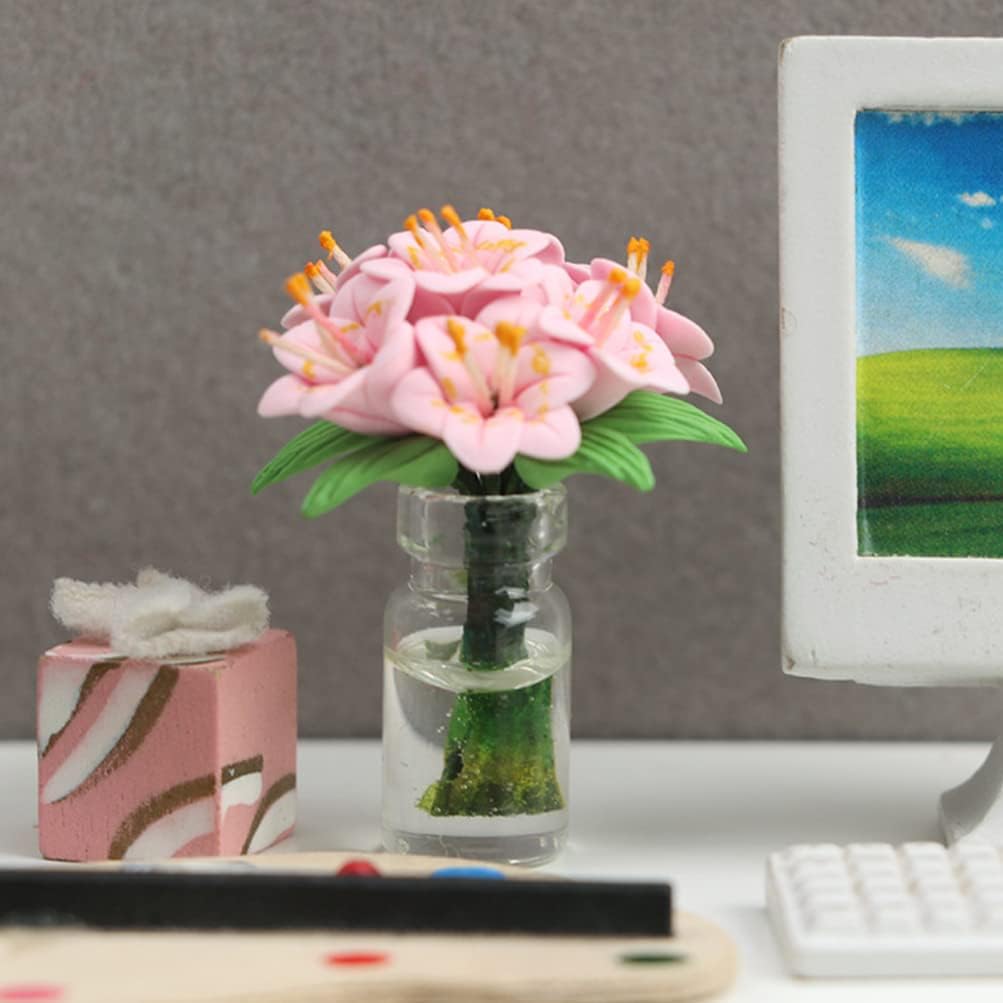 NUOBESTY Dollhouse Miniature Flowers Doll House Mini Vase with Flower Potted Plant Flower Vase Model for DIY Micro Landscape Decoration Accessories