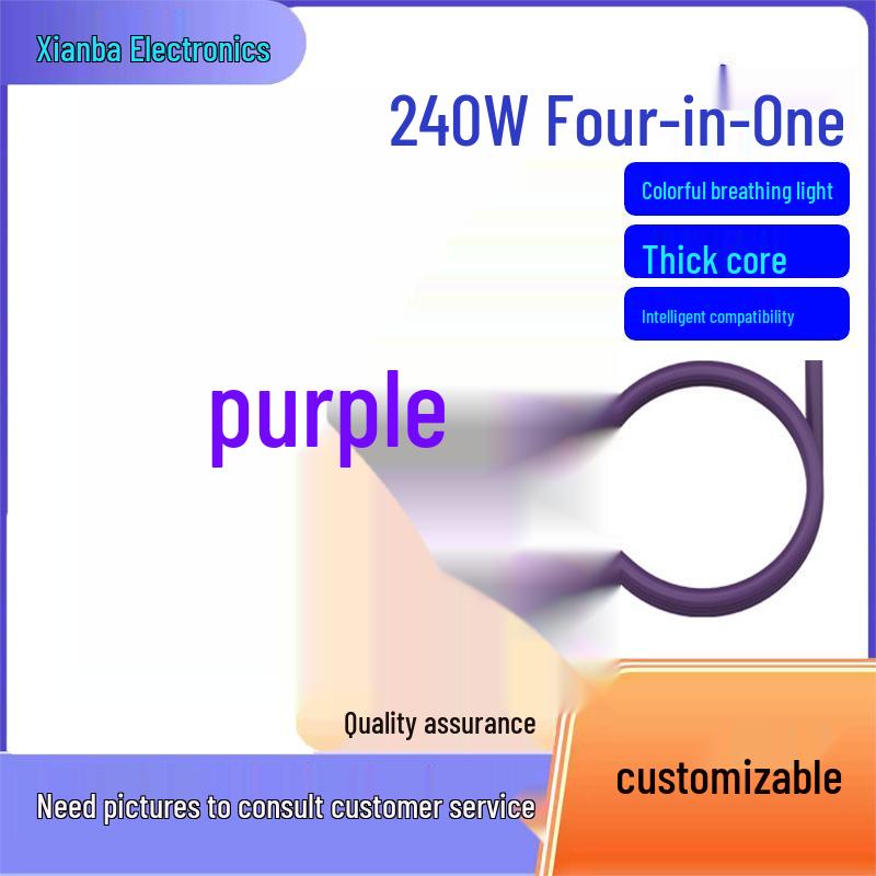 240W 4-in-1 Wireless Phone Charging Cable Compatible with Apple, Featuring Colorful LED Lights