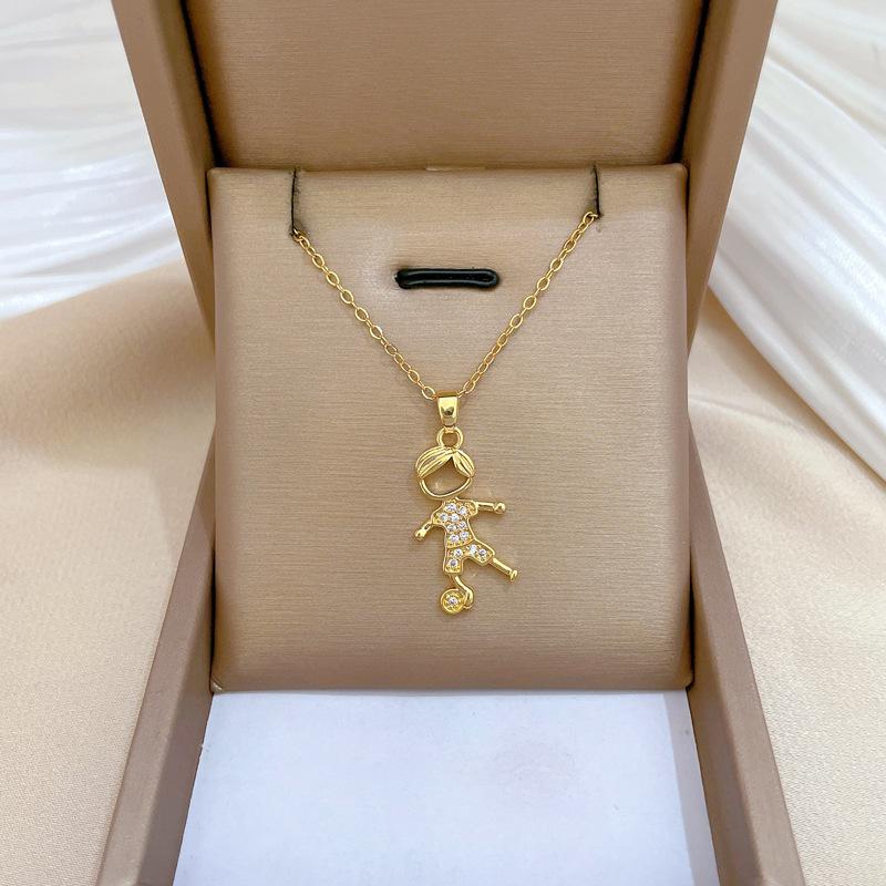 Football Little Boy Light Luxury Temperament Gorgeous Full Diamond Necklace Women'S Versatile Collarbone Chain Titanium Steel Chain