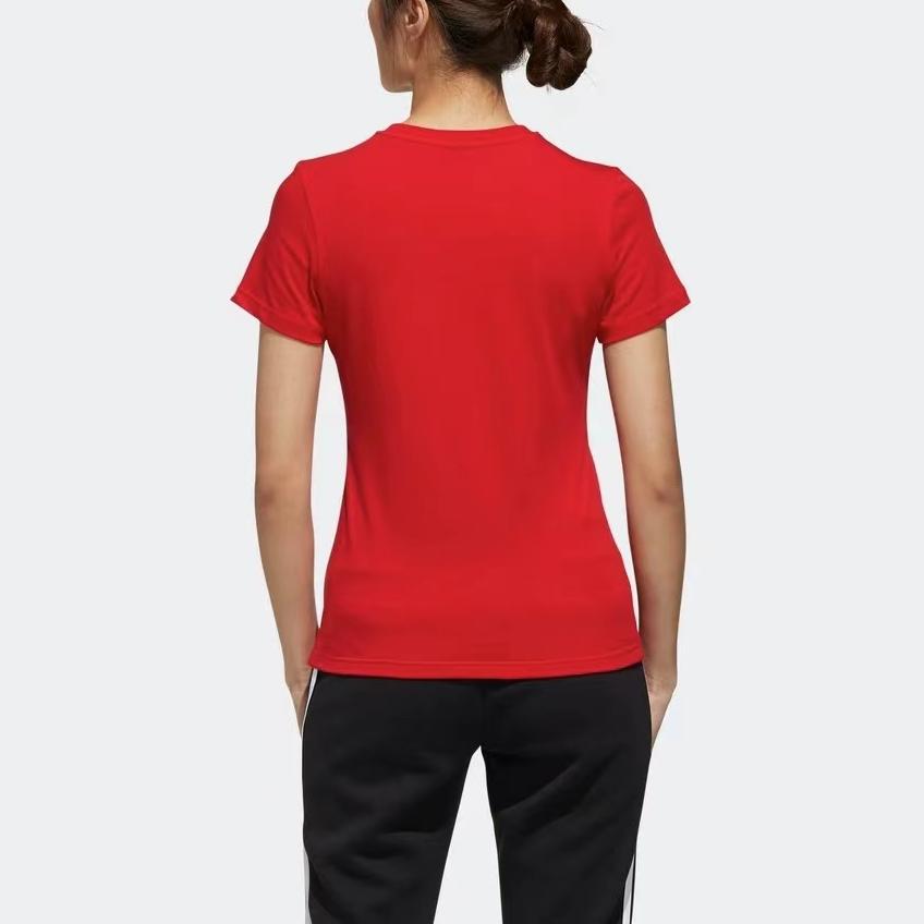 adidas Logo Letter Print Round Neck Moisture Wicking Breathable Sports Casual Short Sleeve T-Shirt Women T-Shirt Red GL5594