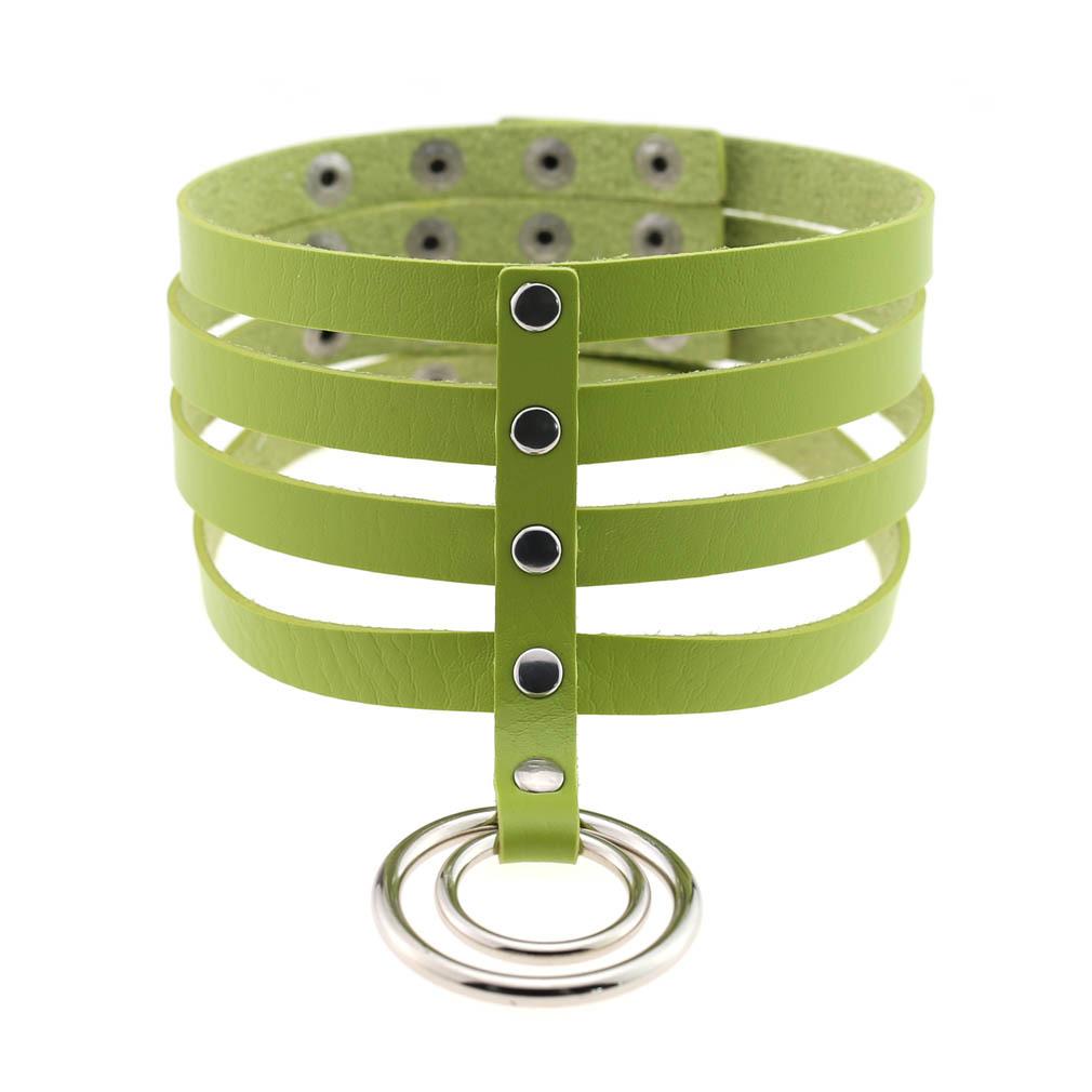 Four Row Rivet PU Leather Choker, Harajuku Punk Circular Ring Street Bar Necklace