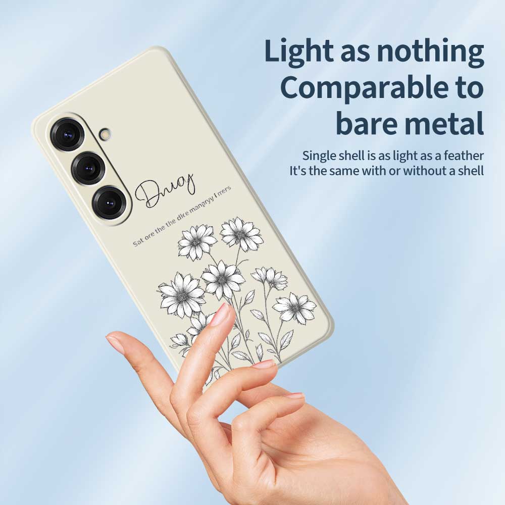 For Samsung Galaxy S25 Case Sketch Flowers Pattern Printing Straight Edge TPU Phone Back Cover