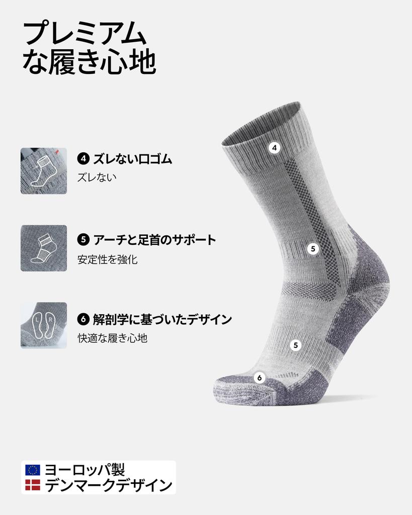 DANISH ENDURANCE Hiking Socks Sizes (Gray, 25.0-28.0cm)