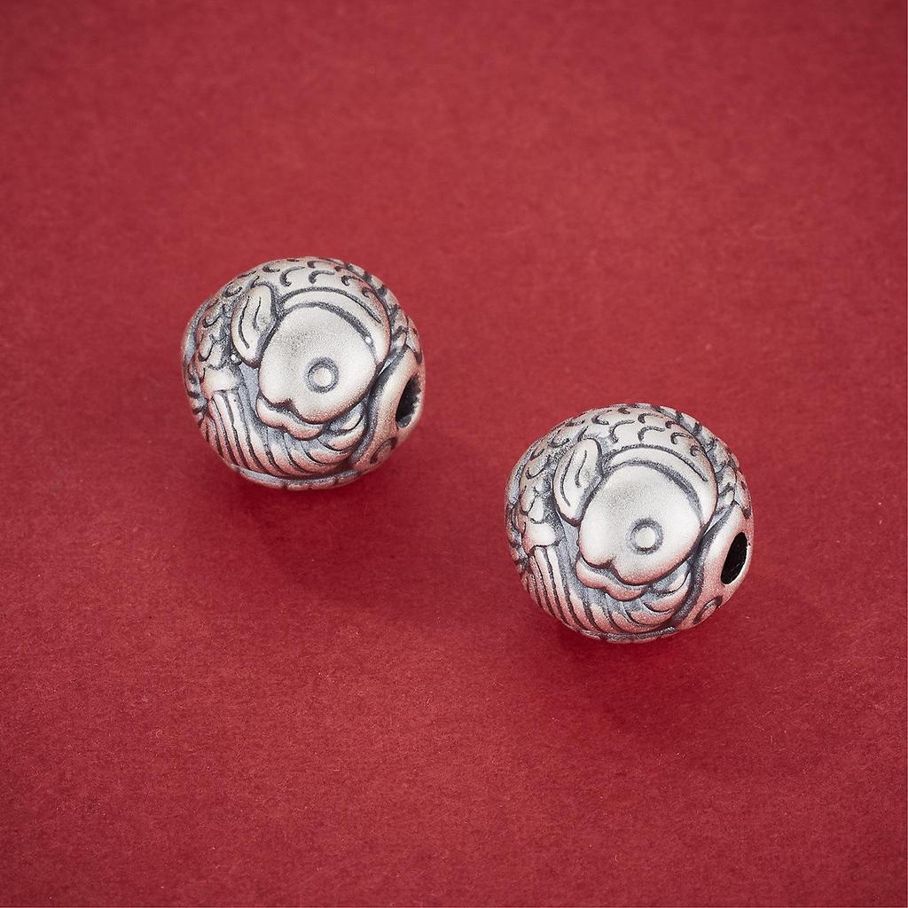 Pure Sterling Silver Double Koi Fish Bead Charm for DIY Bracelets