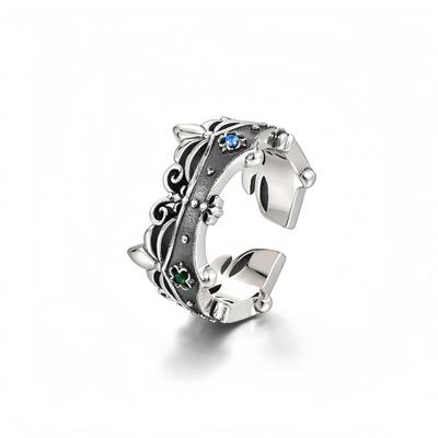 Retro Schwertlilie Lilie Krone Verstellbarer Offener Ring Für Männer Silberbeschichtetes Kupfer Punk Gotisch Ausgefallen Unisex Accessoires