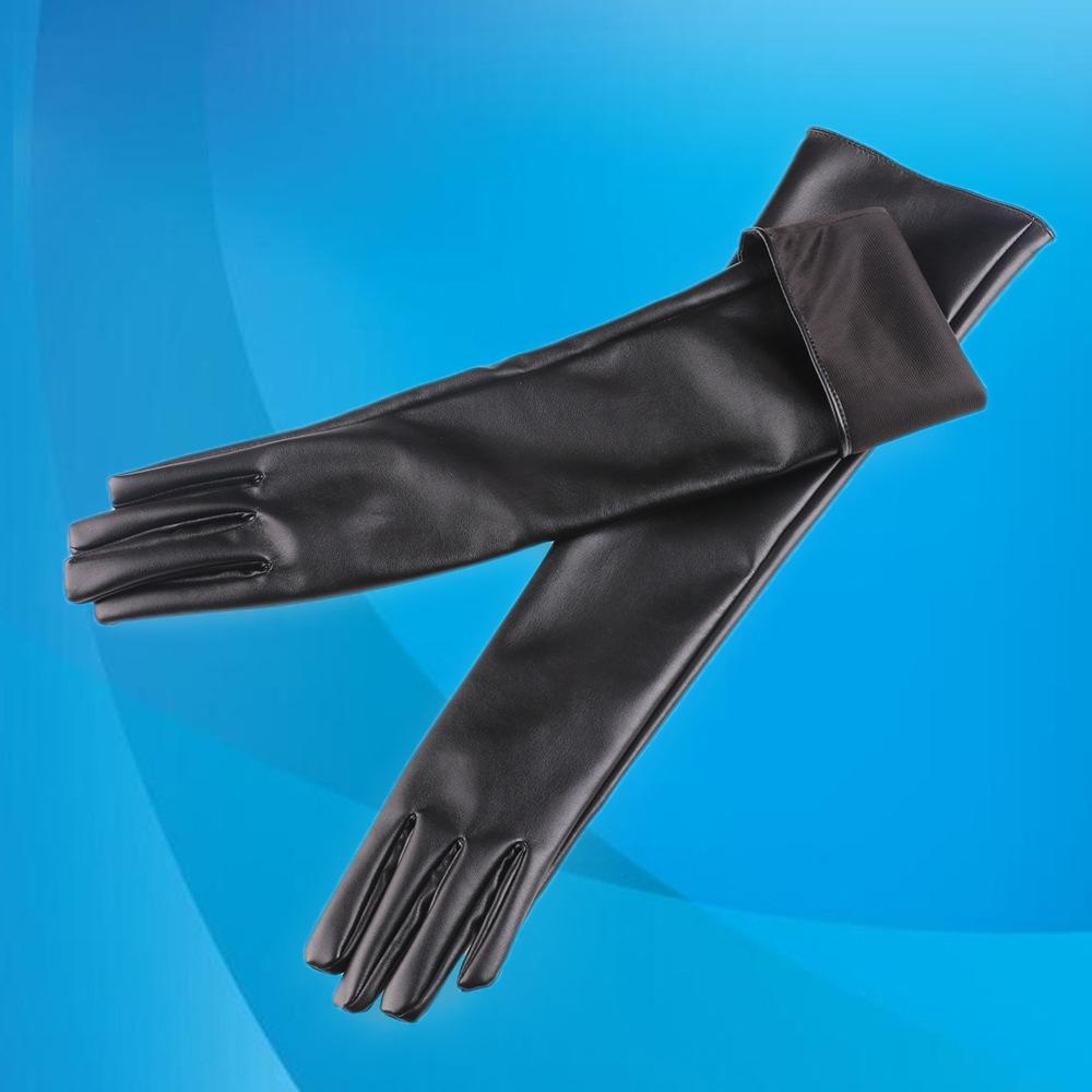 Women's Performance Long Leather Gloves with Extended Warm and Velvet Wedding Dress with Fashionable PU Leather Gloves