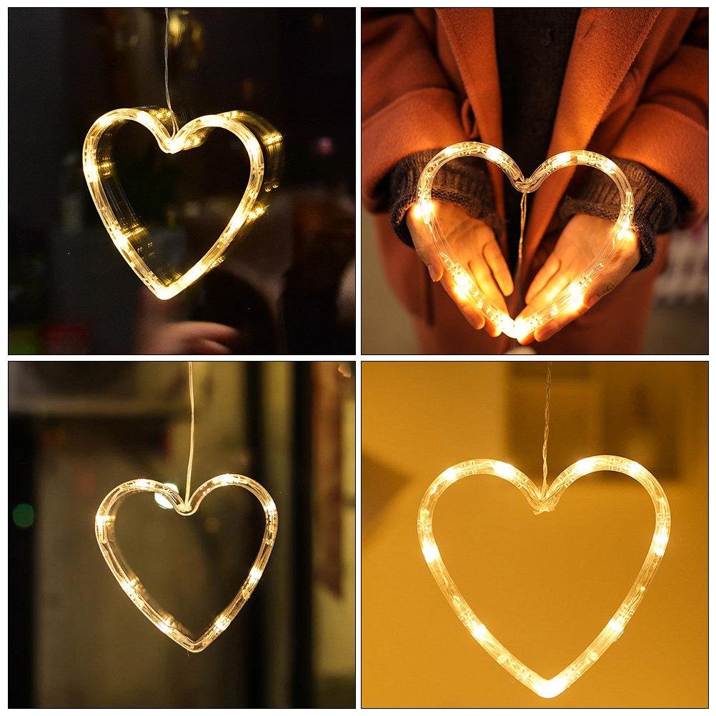 3Pcs Heart Shape Window Hanging Lights Suction Cup Decor for Valentine's Day Bedroom Living Room Cafe Hotel Bar Gift LED