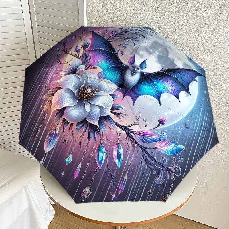 

1pc Fantasy Bat Moon Flowers Umbrella with Plastic Handle,Suitable for All Seasons Home Travel Outdoor UmbrellaDD1732