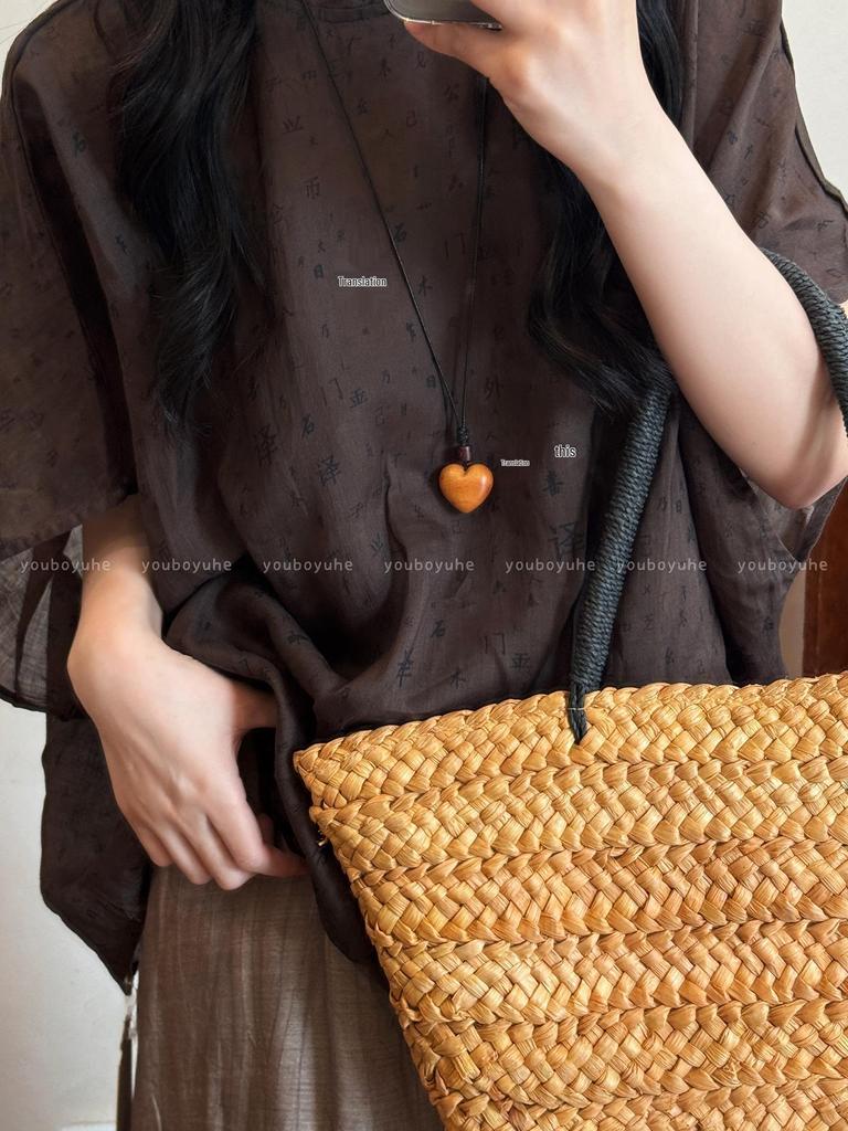 Sandelholz Kürbis Herz Lange Halskette - Retro Ethnischer Stil Damen Anhänger und Pulloverkette