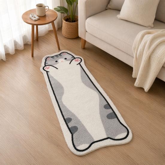 Cute Cat Bath Rug, Irregular Animal Shaped Floor Mat, Soft Absorbent Non Slip Area Carpet for Bath Tub, Shower, Bedroom, Living Room