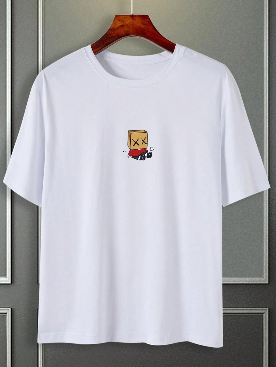 Unisex summer T-shirt with letter and tree print, drop-shoulder design. M