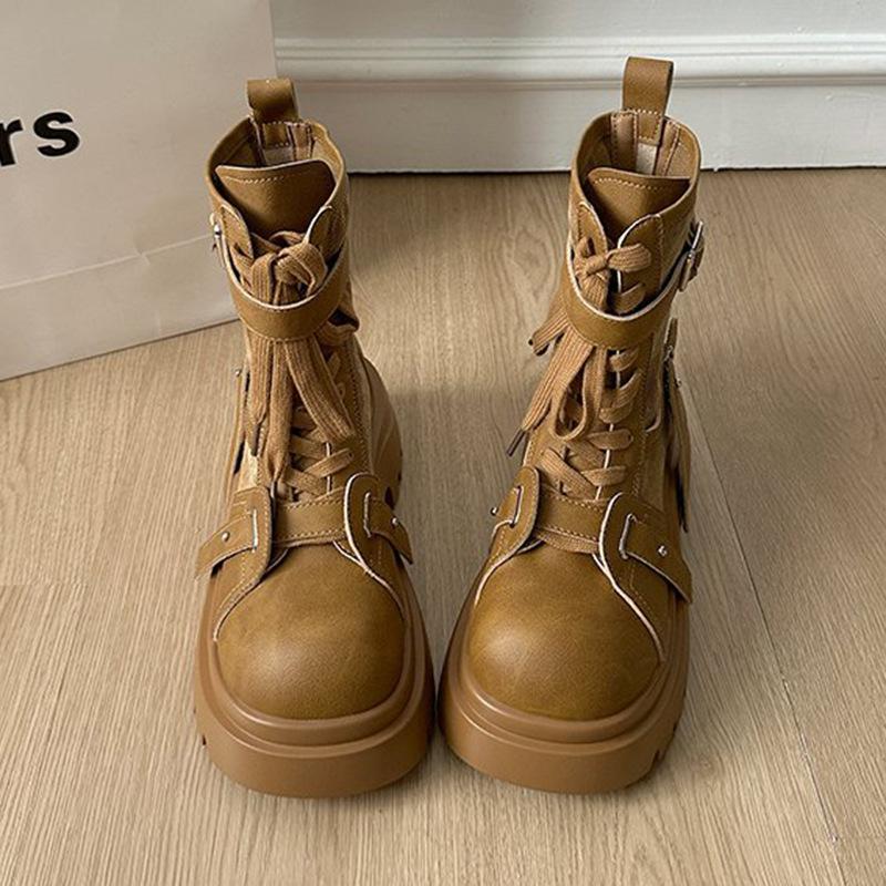 

Модные универсальные кожаные ботинки на шнуровке на платформе, ботинки Мартина, женские осенне-зимние ботинки-локомотивы с пряжками, трендовые ботинки 40 жёлтый