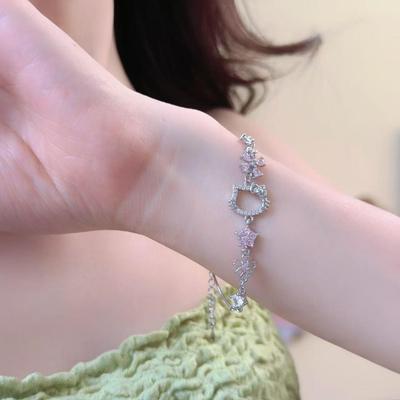 Exquisite Zircon Cat Flower Women's Luxury Bracelet, 2025 Trendy Jewelry