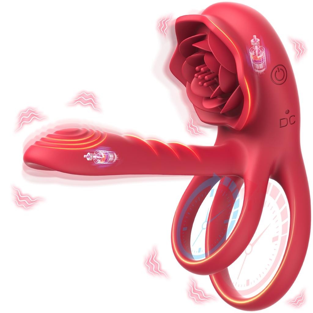 9 Modes Vibrating Penis Sleeve Silicone Vibrating Rooster Ring Penis Sleeve with Rose Clitoral Stimulator Sex Toys for Adult 18