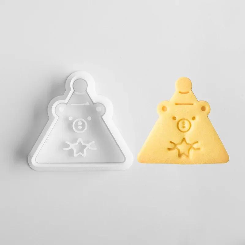 

Cartoon Triangle Bear Cookie Embosser Mold Butter Cute Cookie Cutter Mould 3D Fondant Icing Biscuit Stamp Cake Decorating Tools