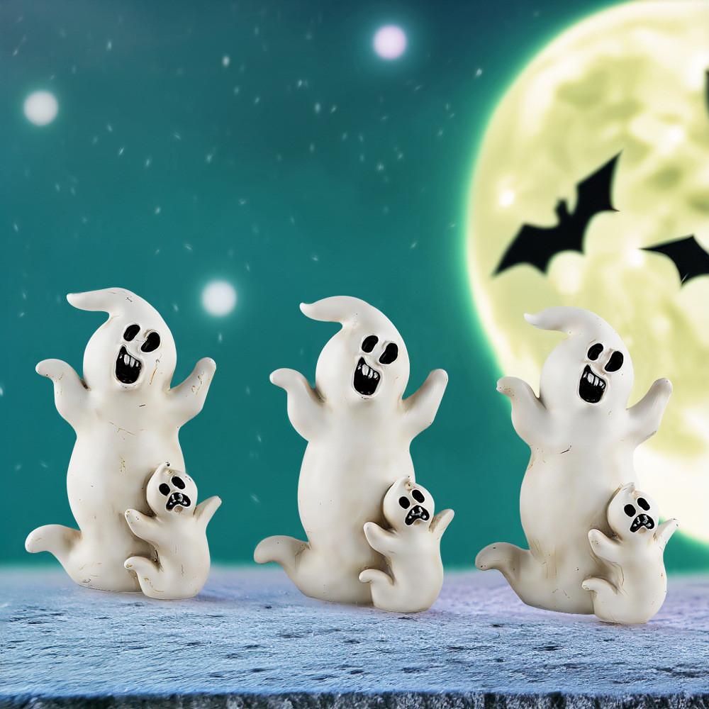 Charming Halloween Resin Ghost And Black Cat Pumpkin Ornament Perfect For Spooky Seasonal Decor
