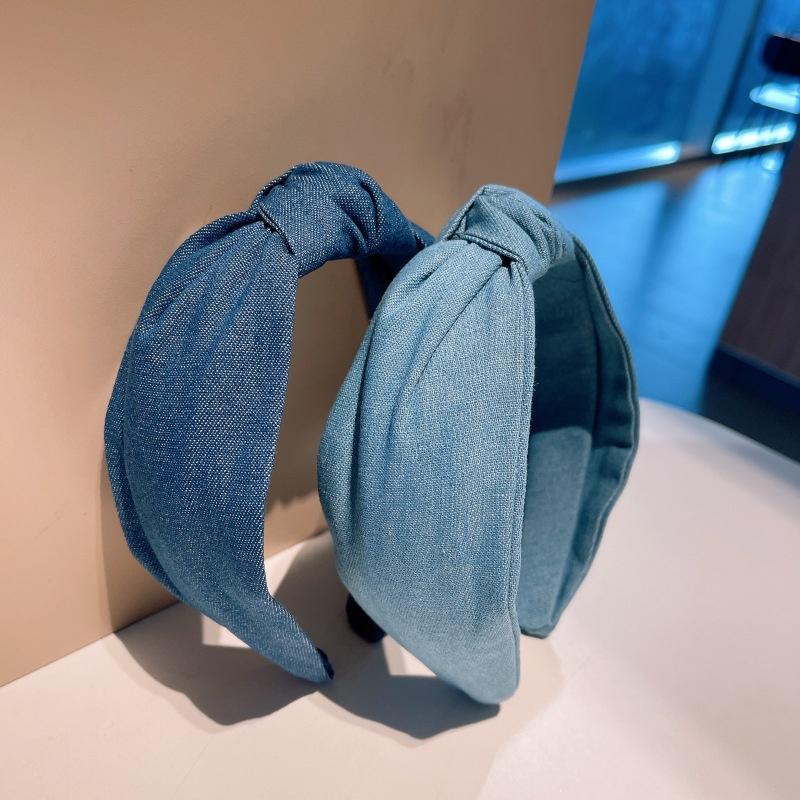 Fashion Women's Denim Headband with Center Knot Ladies Hair Styling Accessories