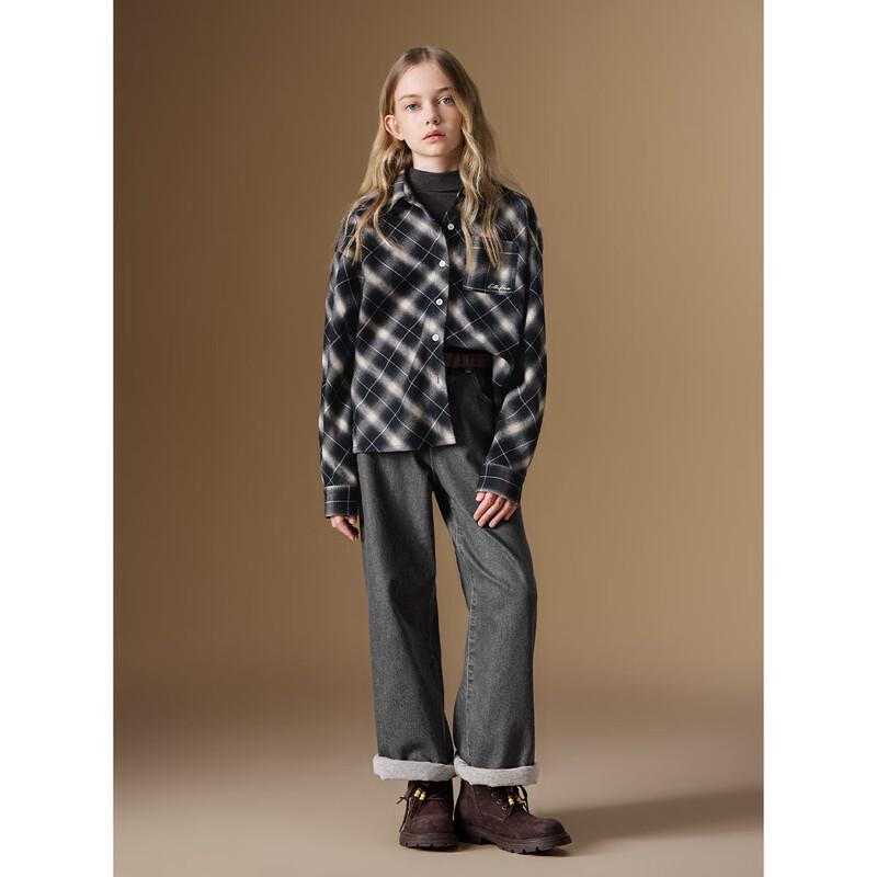 ELLE KIDS Girls' Classic Plaid Long Sleeve Shirt
