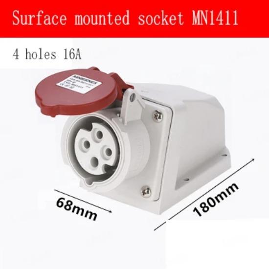 1pcs Industry Plug And Socket Connectors Surface And Concealed Installation 3 4 5 Hole Core 16 A 32A Waterproof Two Three-Phase