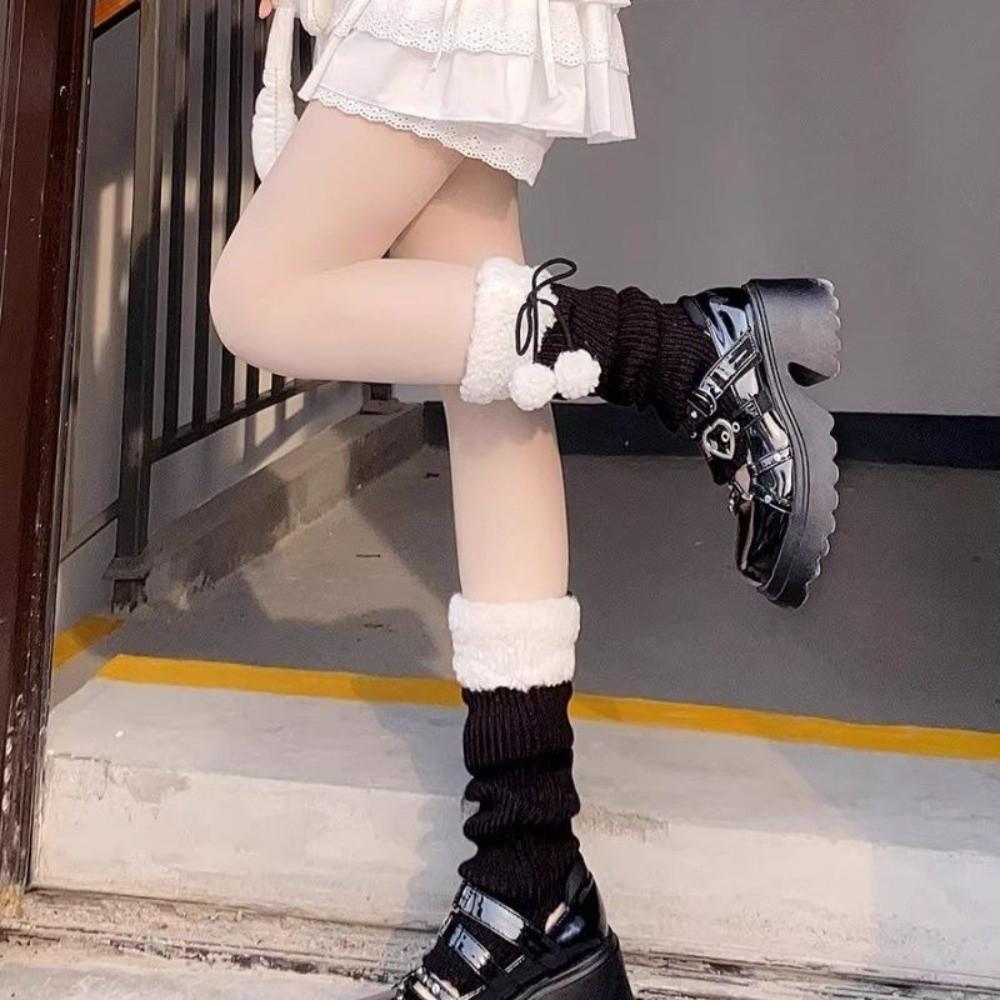 1pair Warm Knitted Leg Warmers Solid Color Heap Sock Boot Cuffs Cute Winter Foot Cover Girl