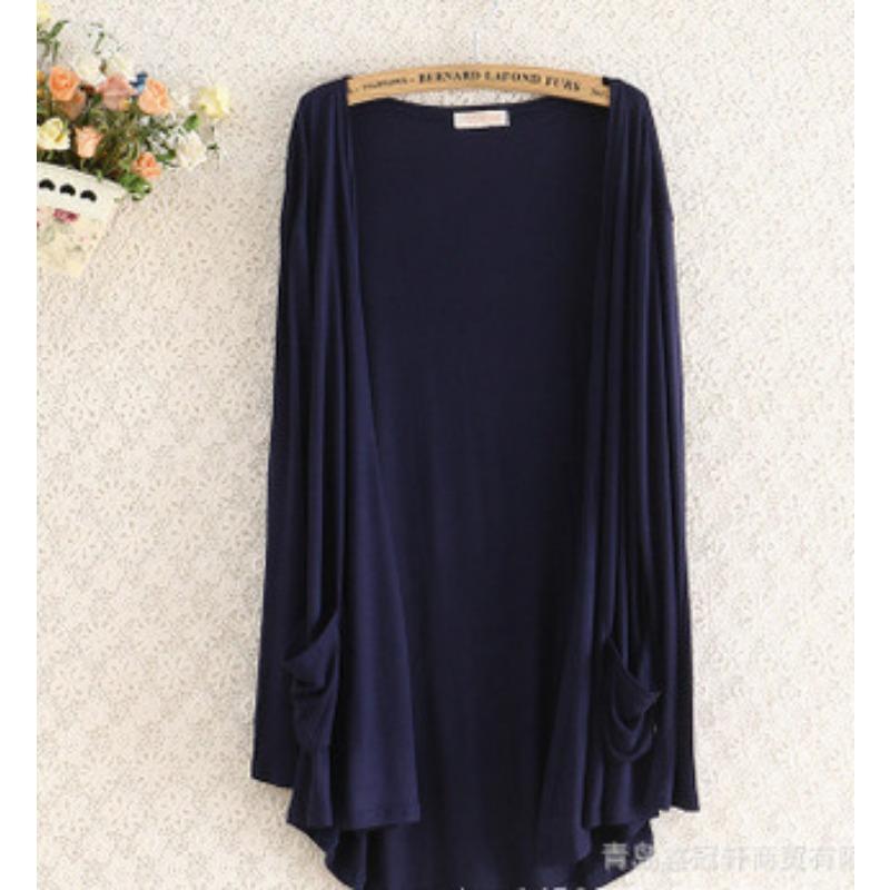 

Весна-лето Модальный женский кардиган с длинными рукавами, солнцезащитная куртка среднего и длинного размера, свободный крой, пляжный костюм с кондиционером, тонкая одинарная куртка One size тёмно-синий