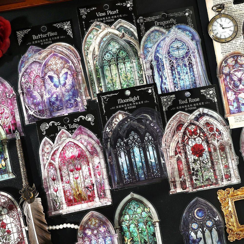 Journamm 10pcs/pack PET Vintage Sticker DIY Decor Junk Journal Stickers for Scrapbook Label Diary Album Planner