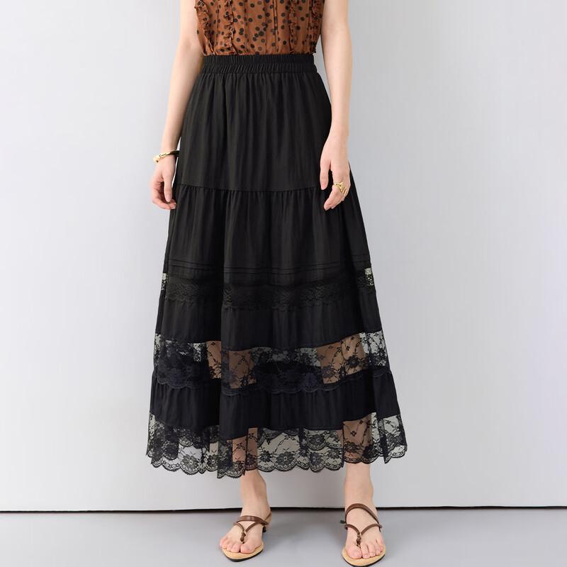 Women s Elegant Lace Patchwork Tiered Midi Skirt One Size