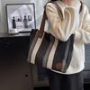 Big bag women's 2025 new fashion striped canvas bag foreign style portable tote bag trendy shoulder messenger bag