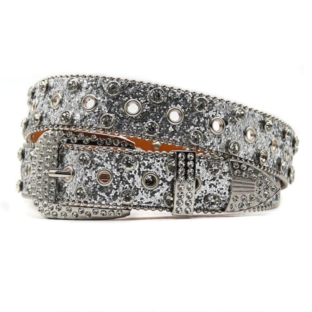 Personality PU Leather Rhinestone Belts Y2K Blingbling Rivet Belt Hollow Black Women Waistband Women