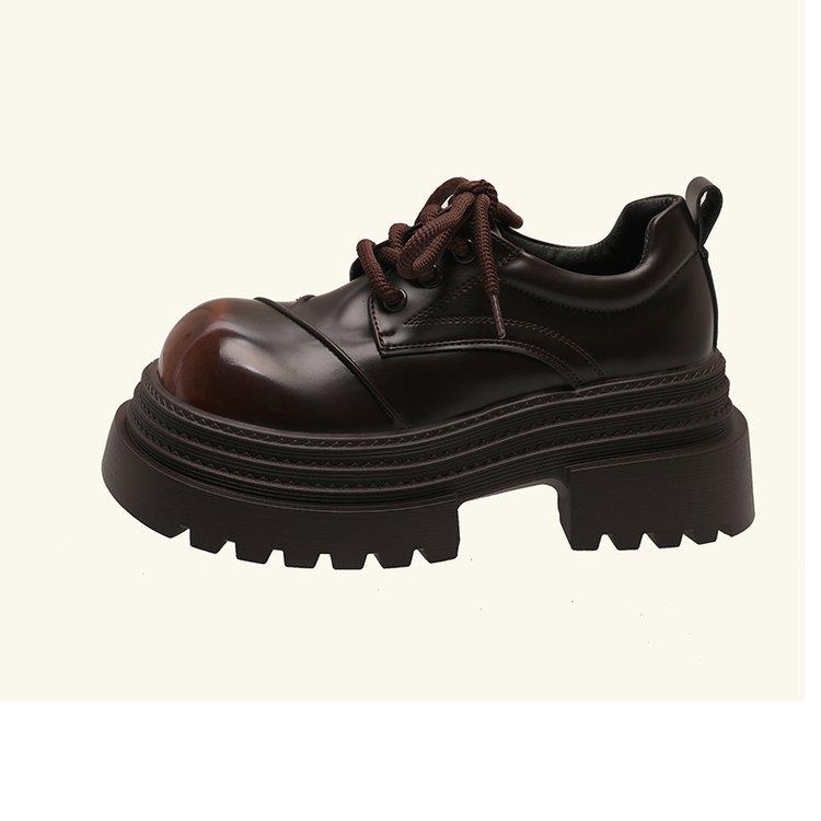 

[Youshilai] Темпераментные британские маленькие кожаные туфли с круглым носком женские 2025 зима новая толстая подошва маффин универсальные лоферы 40 коричневый