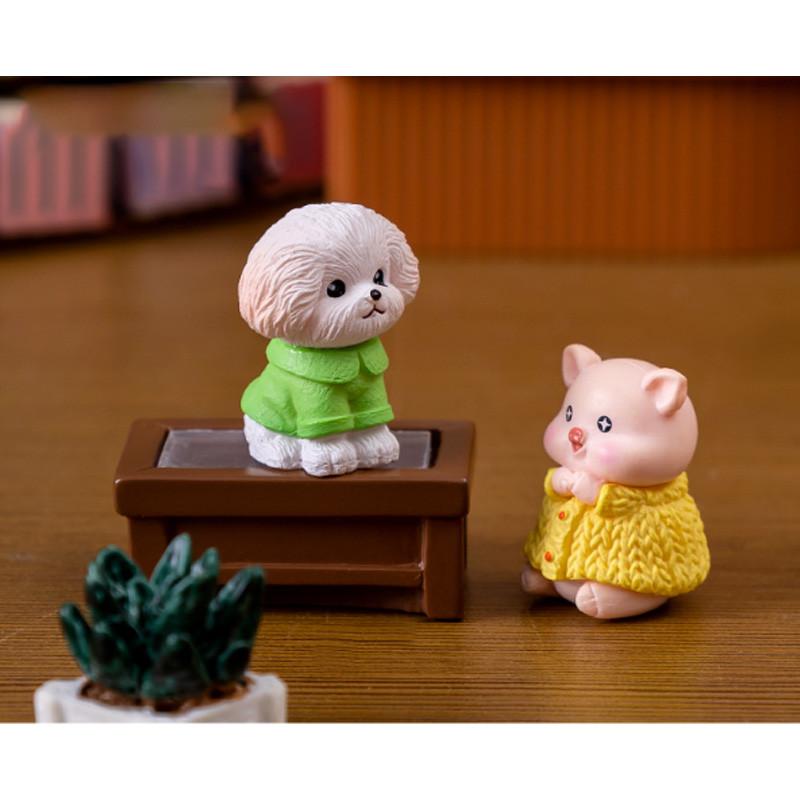 Charming Miniature Animal Figurines Resin Cat Pig Dog Desktop Decorations