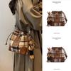 Small Crossbody Bucket Bag Women Stylish Plaid Design Soft Fabric Single Strap Daily Commute Casual Use