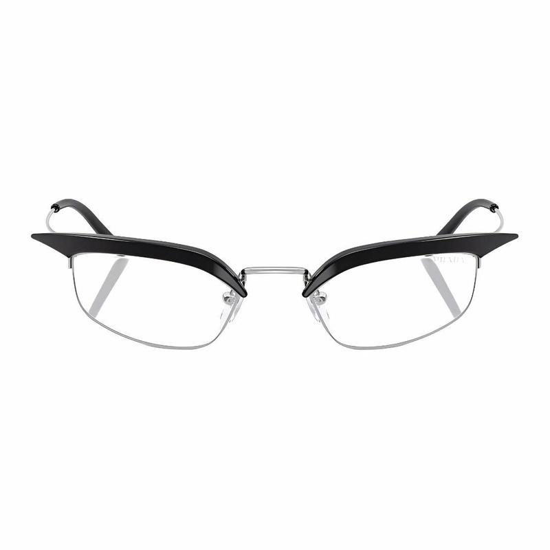 Prada Brand logo metal cat eye optical frame women's black