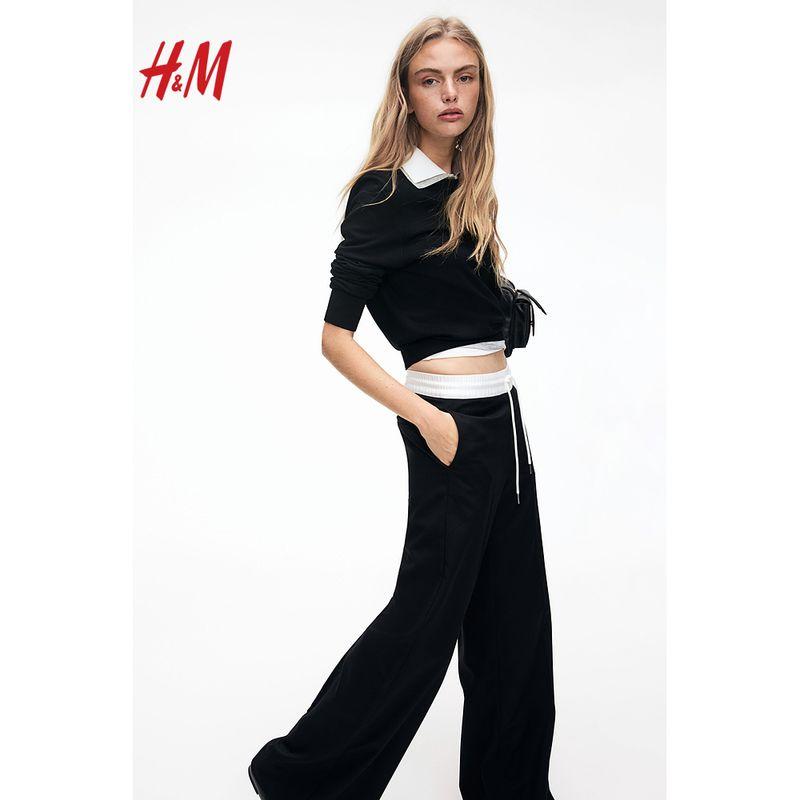 

HM 2025 Women clothes Summer New Pants Leg Hot Folding Drawstring Trousers 1273019 Mixed Gray 155/60