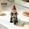 Dwarf Resin Sculpture Gnome Riding Retro Motorcycle Figurine, Motorbike Statue Desktop Ornament Sculpture, for Home Office Desk Bookshelf