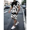 New Summer Men's Set Men's Street King T-Shirt Two-Piece Set Casual Wear Loose-Fit Crew Neck Beach Sports Set