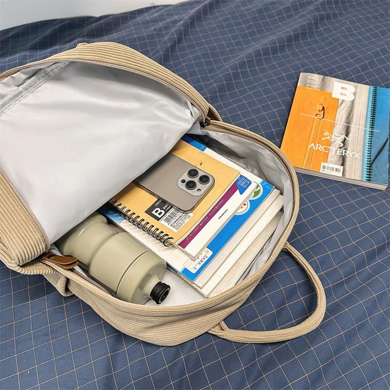 Women's Large Capacity Backpack Corduroy Student Schoolbag