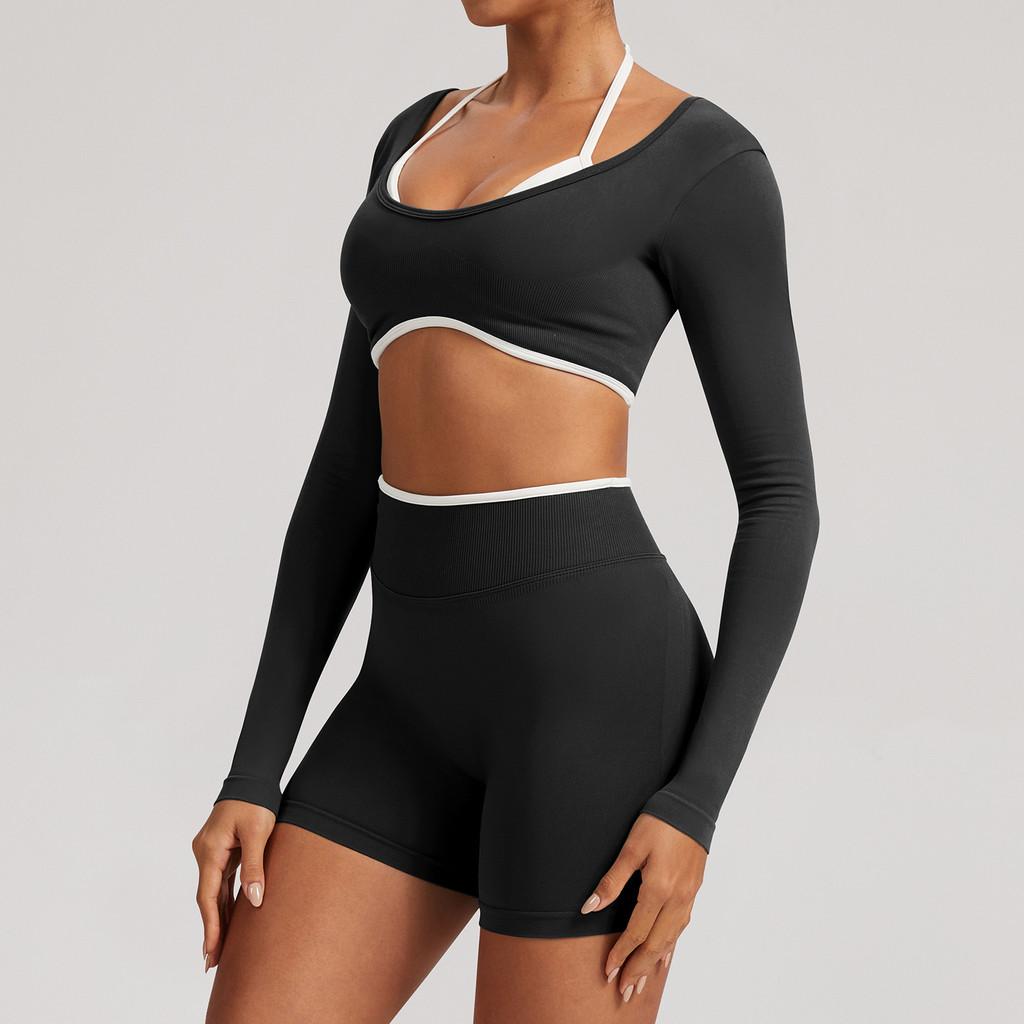 Seamless Yoga Set Long Sleeve Fitness Wear With Moisture Wicking For Women Outdoor Running