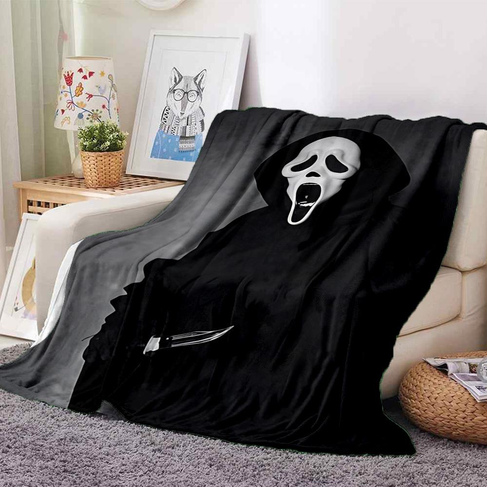 1pc Ghostface Mask Blanket Lightweight Flannel Blanket Throw Blanket For Sofa, Bed, Travel, Camping, Livingroom, Office, Couch