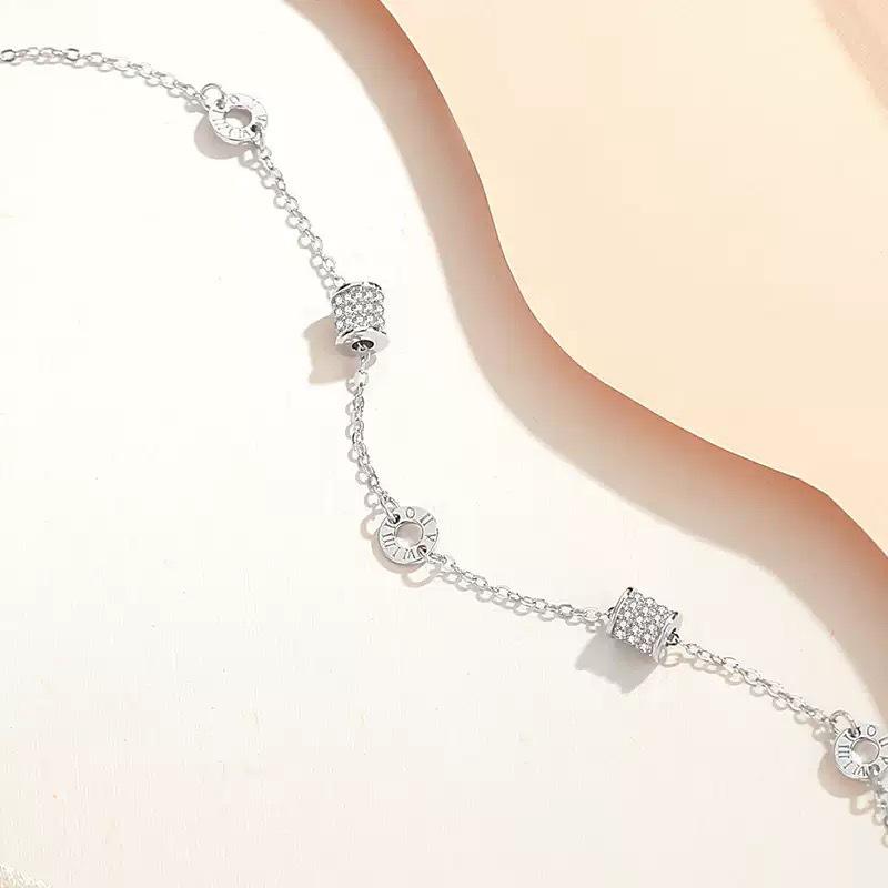 Korean Style Rose Gold Roman Numerals S925 Sterling Silver Bracelet for Women - Elegant Gift for Girlfriend