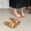 2025 summer new French retro niche square head one-word slippers women's casual versatile beach slippers cool slippers