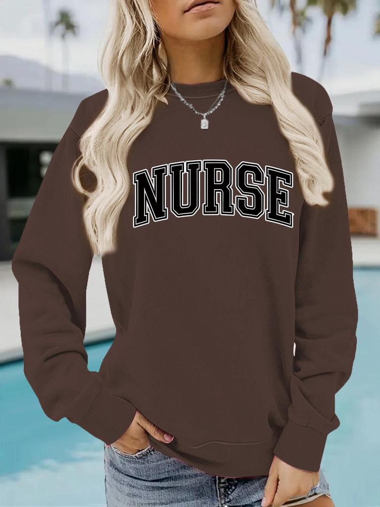 Women's Casual Autumn/Winter Round Neck Nurse Print Hoodie