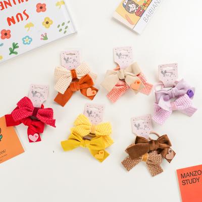 2pcs Korean Sweet Bow Hair Rope Candy Color Velvet Knitting Hair Tie for Kids Elastic Hair Bands Headwear Girls Hair Accessories
