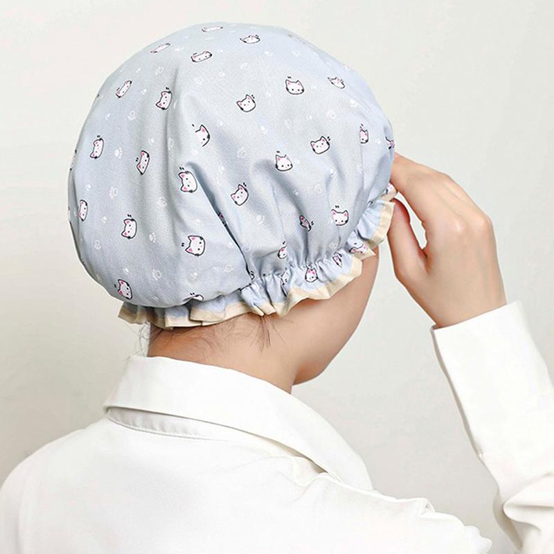 Double-Layer Kitchen Lady Light Oil Fume-Proof Cap Shower Cap Waterproof Adult Women Shower Bath Cap Shampoo Cap Cute Glitter