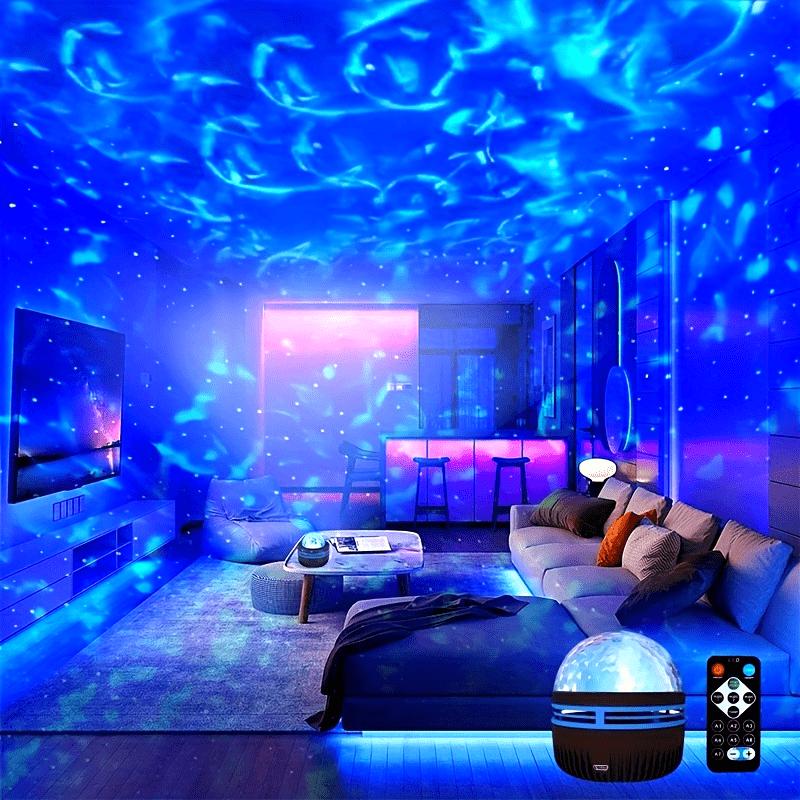 5V USB Water Wave Starry Sky Projector Light RGB Starry Sky Lamp with Remote Control & Rotation for Bedroom Holiday Home Decoration