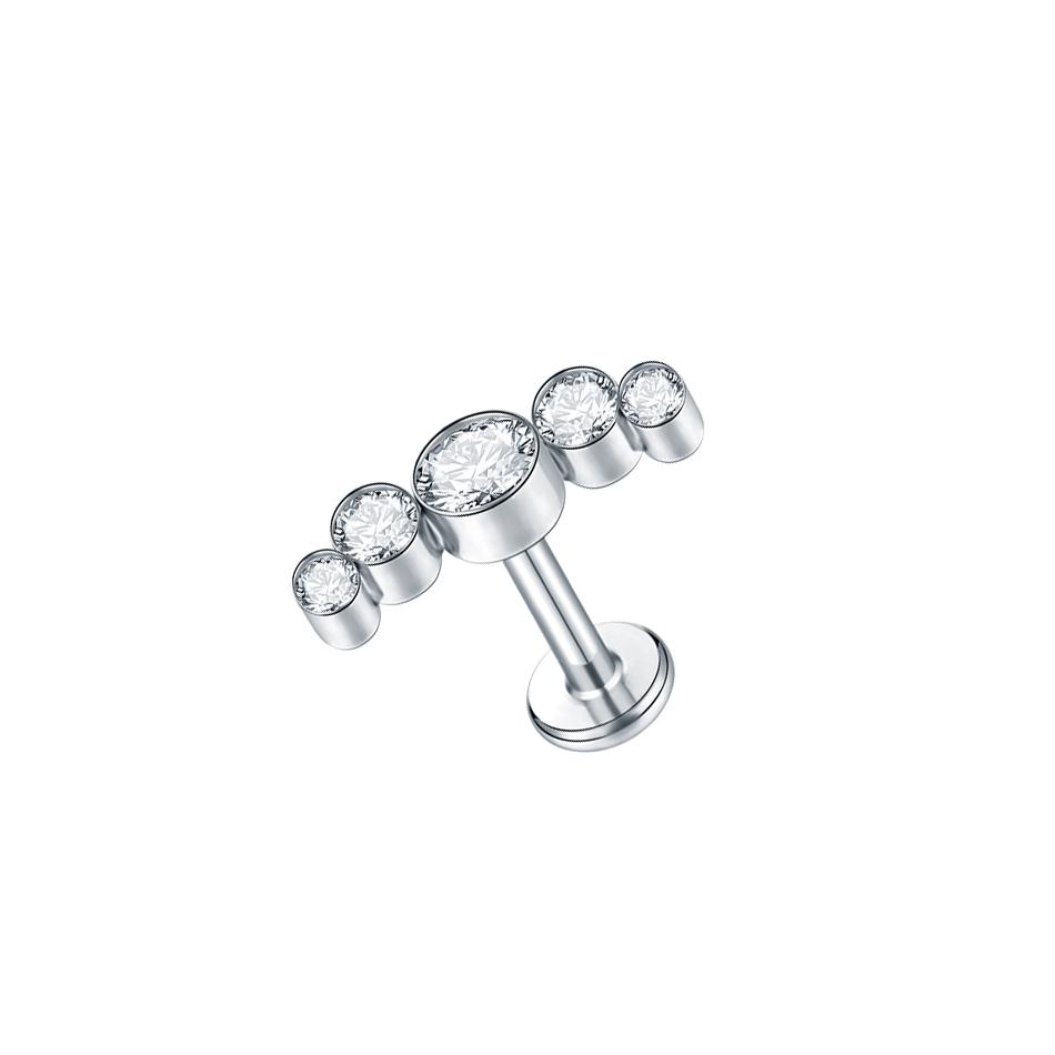 1Pc G23 Titanium Labret Ear Tragus Earring Stud Internally Threaded Zircon Lip Rings Cartilage Helix Piercing Body Jewelry 16G