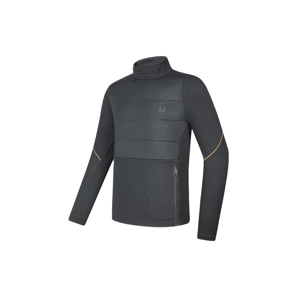 Fila Golf Series Color Block Stand Collar Golf Elite Long Sleeve T-Shirt Men Tops Deep-Black A11M345215F-BK