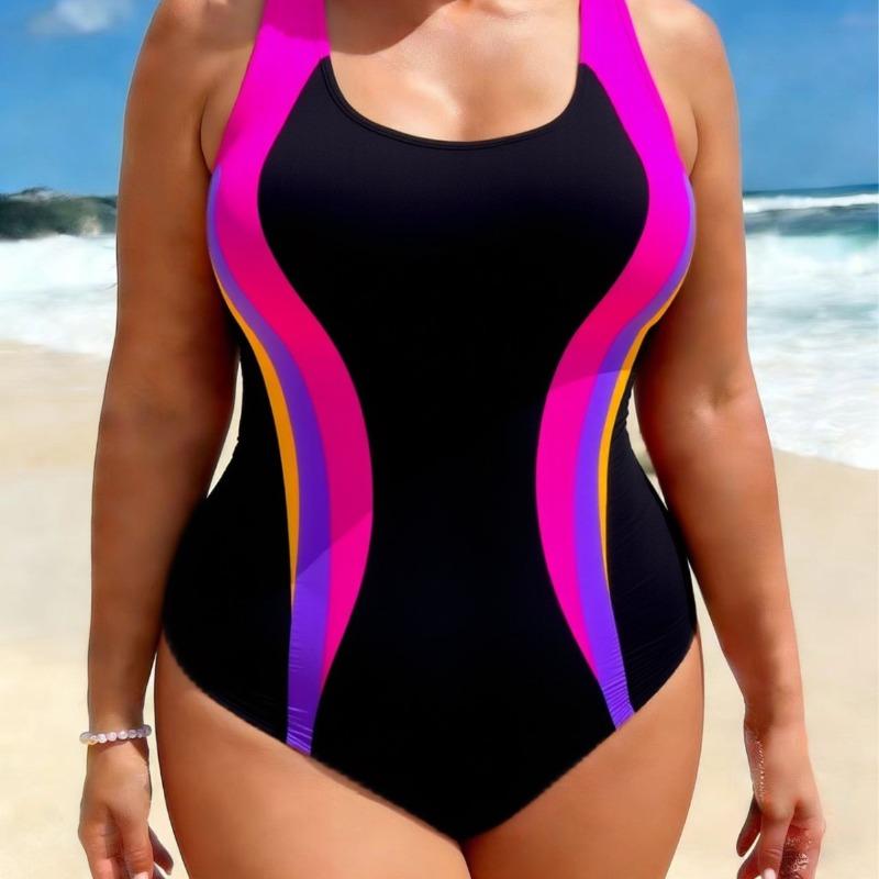 One-piece Plus-size One-piece Swimsuit for Women, Printed Women's Slightly Fat Meat-covered Racing Swimsuit