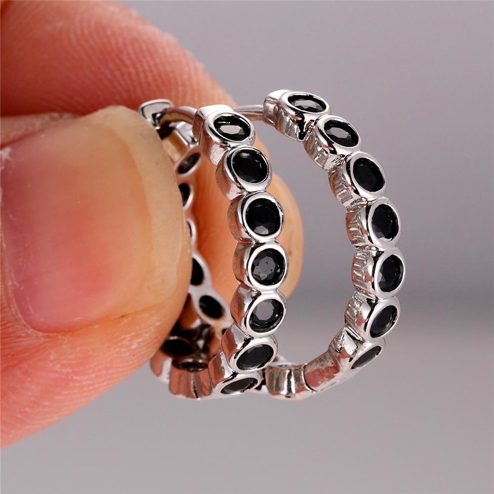 Kristall Grün Blau Schwarz Lila Runde Zirkonstein Creolen für Damen Weiblich Silberfarbe Hochzeits Schmuck