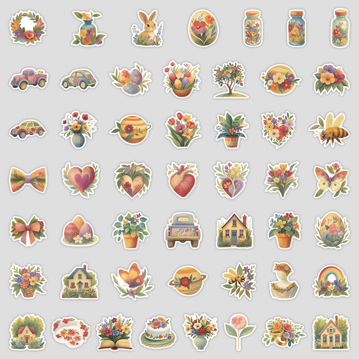 Cute Plant & Flower Waterproof Graffiti Stickers - 50 Sheets for Phone & Laptop Decor